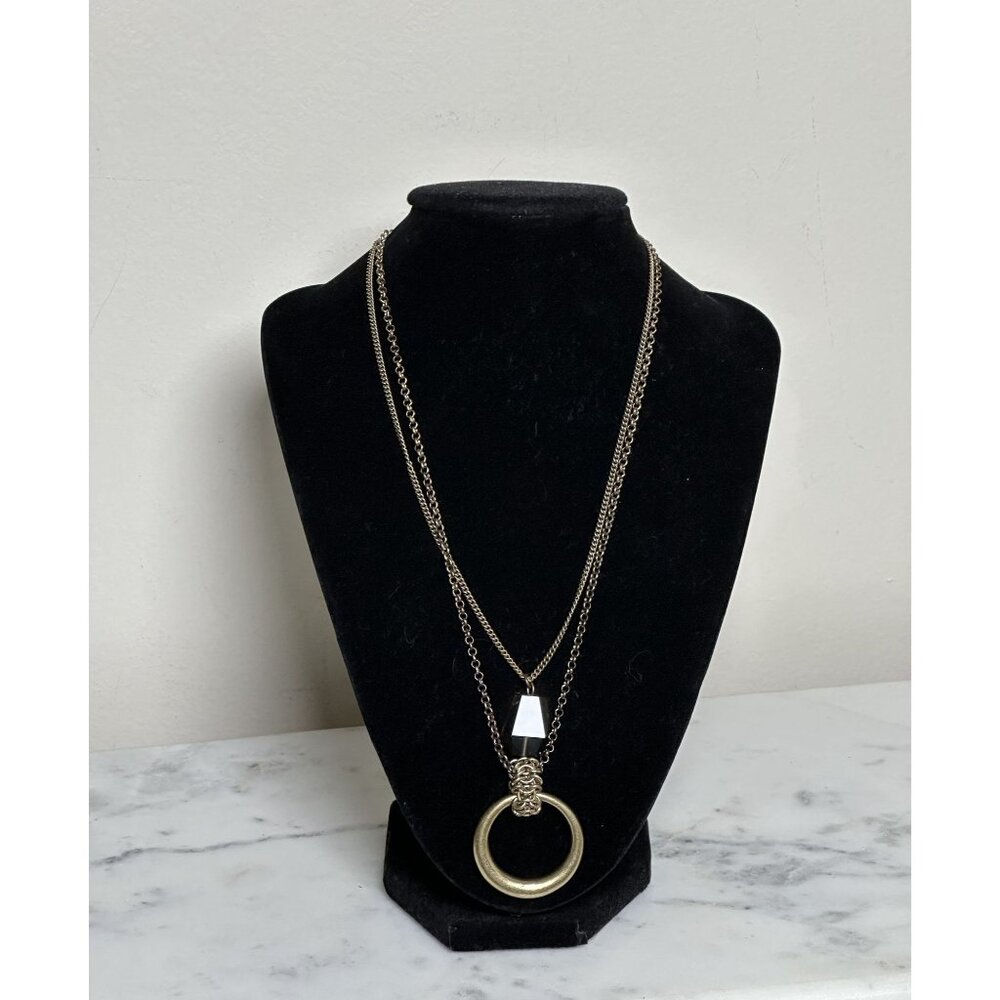 Kenneth Cole Layered Chain Pendant Necklace Smoky Crystal Gold Tone 17"